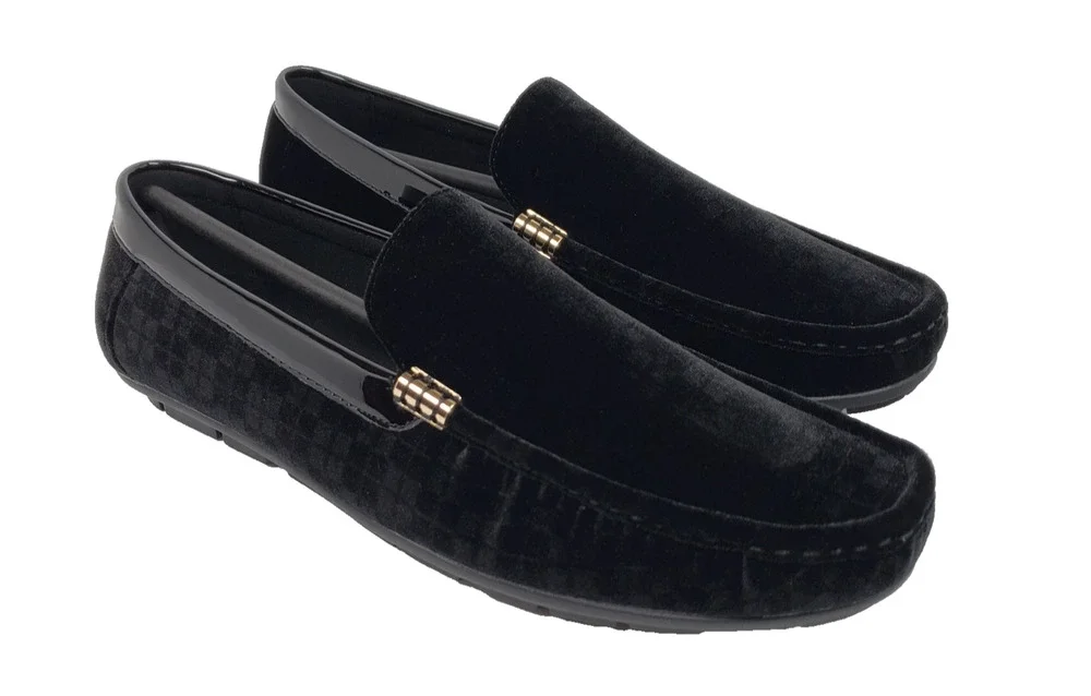 Amali Jace Mens Sz 10 Black Velvet Slip On Fashion Driving Moccasin Loafer Shoes